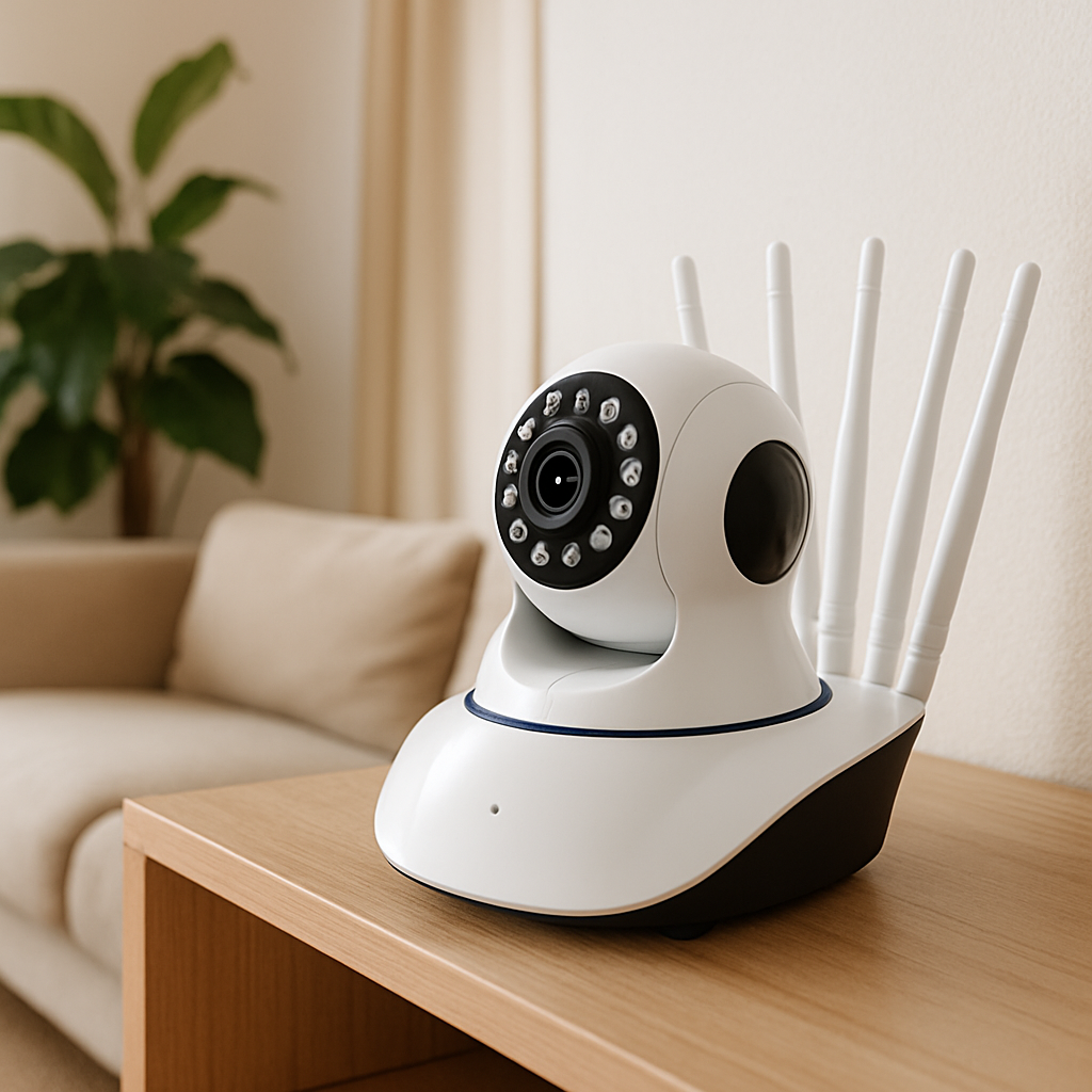 SecurCam 360 Pro en un estante de la sala