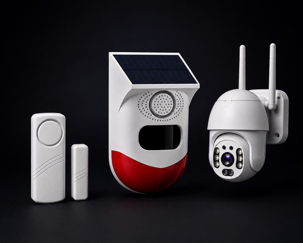 Kit Escudo Perimetral – Alarma Solar + Cámara Exterior + Alarma de Impacto